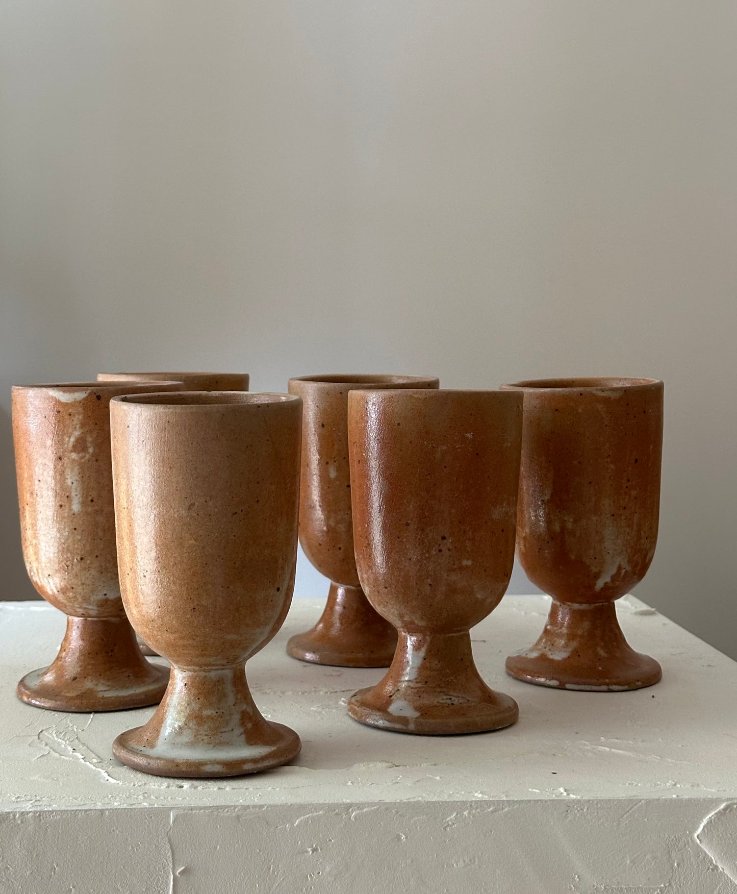 Set of Six French Stoneware Goblets