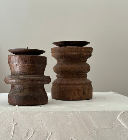 Pair of Sculptural Turned Wood Candleholders
