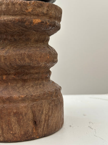 Pair of Sculptural Turned Wood Candleholders