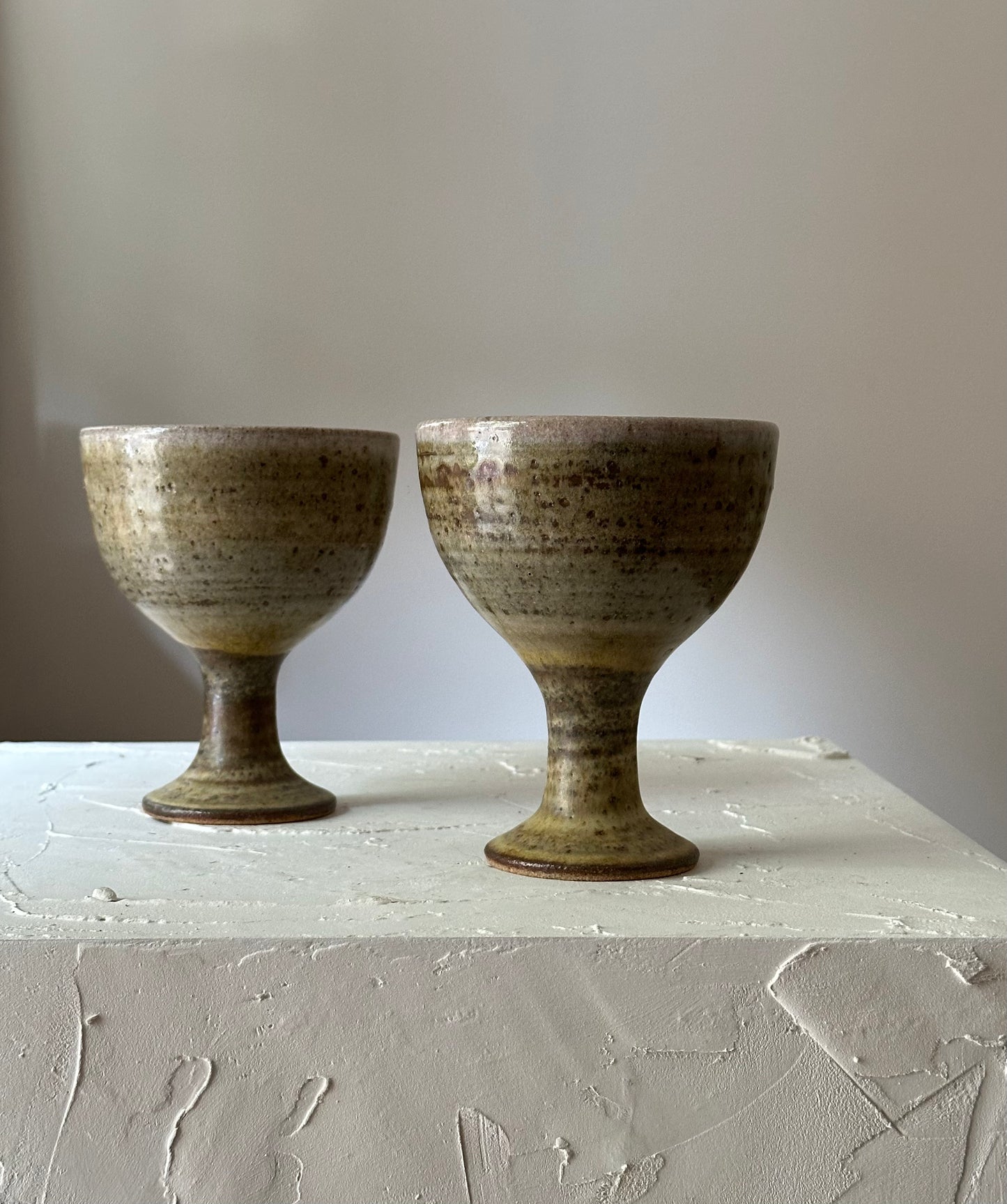 Pair of Vintage Studio Pottery Pedestal Cups