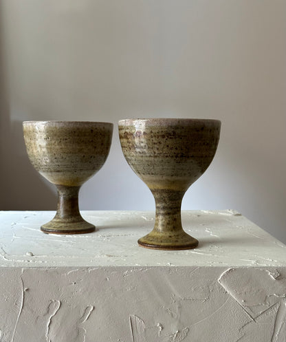 Pair of Vintage Studio Pottery Pedestal Cups