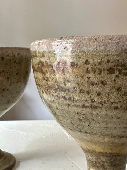 Pair of Vintage Studio Pottery Pedestal Cups